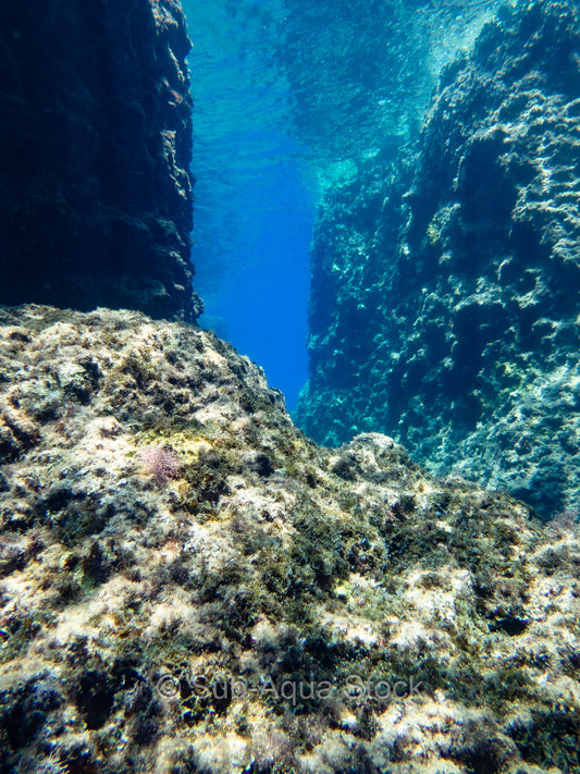 Underwater volcanic rock in Rhodes, Greece.